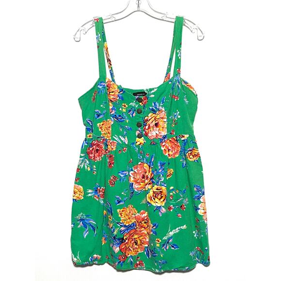 Forever 21+ Green Floral Sundress Adjustable Straps Smocked Womens Plus 0X - Picture 1 of 6